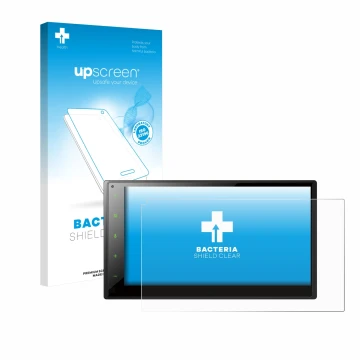Vorderseite einer Produktverpackung mit dem Markenlogo upscreen. Daneben ist das Gerät Pioneer SPH-DA160DAB mit dem zugehörige