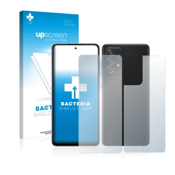 Vorderseite einer Produktverpackung mit dem Markenlogo upscreen. Daneben ist das Gerät Samsung Galaxy A52s 5G (Display+Rücksei