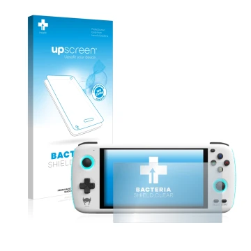 Vorderseite einer Produktverpackung mit dem Markenlogo upscreen. Daneben ist das Gerät AYN Odin mit dem zugehörigen Displaysch