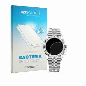 Vorderseite einer Produktverpackung mit dem Markenlogo upscreen. Daneben ist das Gerät Rolex Datejust 36 mit dem zugehörigen D