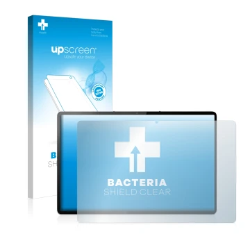 Vorderseite einer Produktverpackung mit dem Markenlogo upscreen. Daneben ist das Gerät Lenovo Tab P12 Pro mit dem zugehörigen 