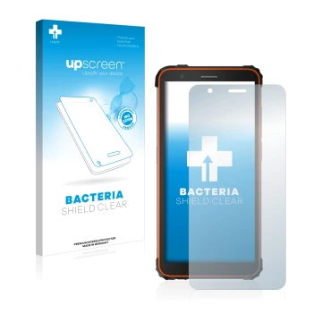 Vorderseite einer Produktverpackung mit dem Markenlogo upscreen. Daneben ist das Gerät Blackview BV6600E mit dem zugehörigen D