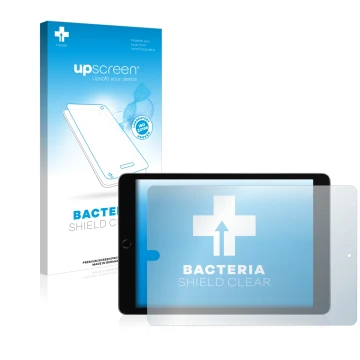 Vorderseite einer Produktverpackung mit dem Markenlogo upscreen. Daneben ist das Gerät Apple iPad 10.2