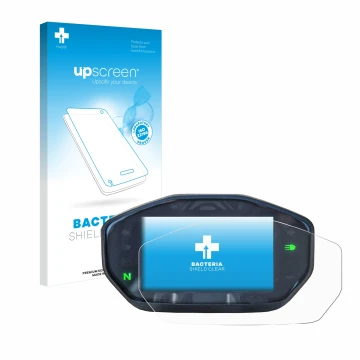 Vorderseite einer Produktverpackung mit dem Markenlogo upscreen. Daneben ist das Gerät Ducati Monster / Monster + 2021 mit dem