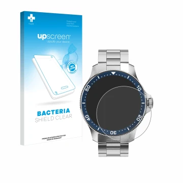 Vorderseite einer Produktverpackung mit dem Markenlogo upscreen. Daneben ist das Gerät Withings ScanWatch Horizon (43 mm) mit 