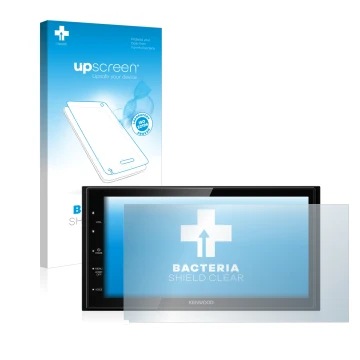 Vorderseite einer Produktverpackung mit dem Markenlogo upscreen. Daneben ist das Gerät Kenwood DMX5020DABS mit dem zugehörigen