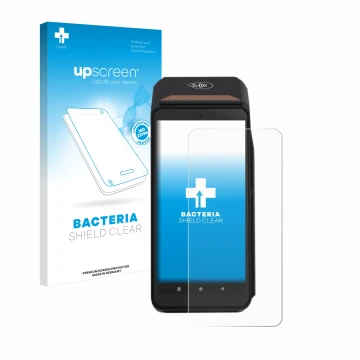 Vorderseite einer Produktverpackung mit dem Markenlogo upscreen. Daneben ist das Gerät ingenico Axium DX8000 mit dem zugehörig