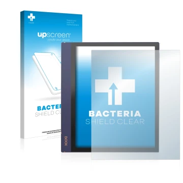 Vorderseite einer Produktverpackung mit dem Markenlogo upscreen. Daneben ist das Gerät Boox Note Air 2 mit dem zugehörigen Dis