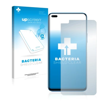 Vorderseite einer Produktverpackung mit dem Markenlogo upscreen. Daneben ist das Gerät Honor 50 Lite mit dem zugehörigen Displ