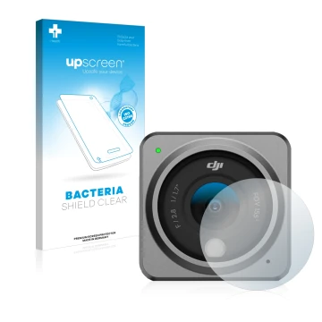 Vorderseite einer Produktverpackung mit dem Markenlogo upscreen. Daneben ist das Gerät DJI Action 2 Linse (Gehäuse) mit dem zu