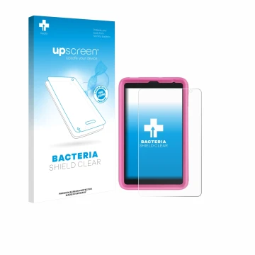 Vorderseite einer Produktverpackung mit dem Markenlogo upscreen. Daneben ist das Gerät Blackview Tab 6 Kids mit dem zugehörige