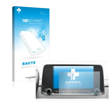 Vorderseite einer Produktverpackung mit dem Markenlogo upscreen. Daneben ist das Gerät Hyundai Kona 2021 Infotainment System 8