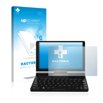 Vorderseite einer Produktverpackung mit dem Markenlogo upscreen. Daneben ist das Gerät GPD Pocket 3 mit dem zugehörigen Displa