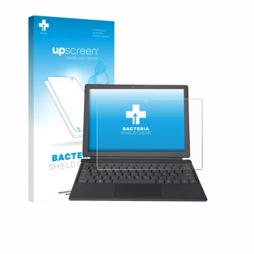 Vorderseite einer Produktverpackung mit dem Markenlogo upscreen. Daneben ist das Gerät Wortmann Terra Pad 1262 mit dem zugehör