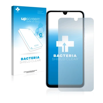 Vorderseite einer Produktverpackung mit dem Markenlogo upscreen. Daneben ist das Gerät ZTE Blade A71 mit dem zugehörigen Displ