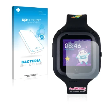 Vorderseite einer Produktverpackung mit dem Markenlogo upscreen. Daneben ist das Gerät SoyMomo Space 2.0 mit dem zugehörigen D