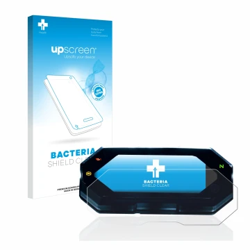 Vorderseite einer Produktverpackung mit dem Markenlogo upscreen. Daneben ist das Gerät Yamaha MT-07 2021 mit dem zugehörigen D