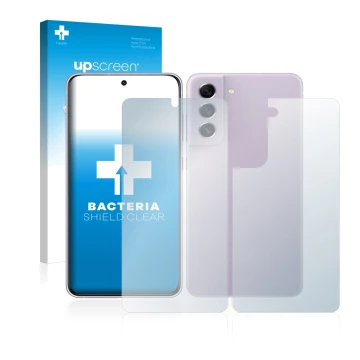 Vorderseite einer Produktverpackung mit dem Markenlogo upscreen. Daneben ist das Gerät Samsung Galaxy S21 FE 5G (Display+Rücks