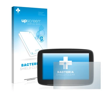 Vorderseite einer Produktverpackung mit dem Markenlogo upscreen. Daneben ist das Gerät TomTom GO Classic 5