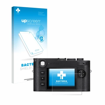 Vorderseite einer Produktverpackung mit dem Markenlogo upscreen. Daneben ist das Gerät Leica M11 mit dem zugehörigen Displaysc