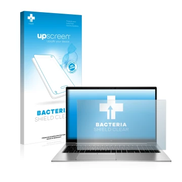 Vorderseite einer Produktverpackung mit dem Markenlogo upscreen. Daneben ist das Gerät HP EliteBook 855 G7 Non-Touch mit dem z