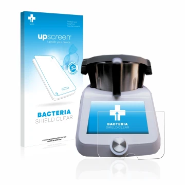 Vorderseite einer Produktverpackung mit dem Markenlogo upscreen. Daneben ist das Gerät SilverCrest Monsieur Cuisine Smart mit 