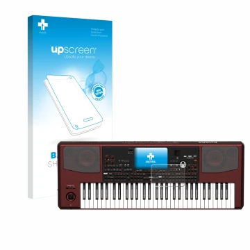 Vorderseite einer Produktverpackung mit dem Markenlogo upscreen. Daneben ist das Gerät KORG Pa1000 mit dem zugehörigen Display