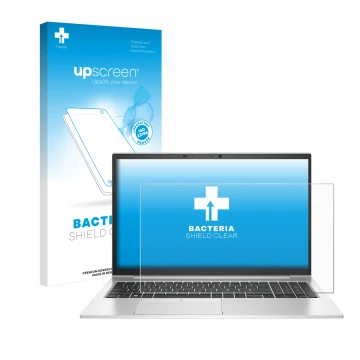 Vorderseite einer Produktverpackung mit dem Markenlogo upscreen. Daneben ist das Gerät HP EliteBook 850 G8 mit dem zugehörigen