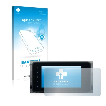 Vorderseite einer Produktverpackung mit dem Markenlogo upscreen. Daneben ist das Gerät Dacia Sandero 2021-2025 Media Display 8