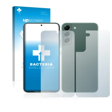Vorderseite einer Produktverpackung mit dem Markenlogo upscreen. Daneben ist das Gerät Samsung Galaxy S22 Plus 5G (Display+Rüc