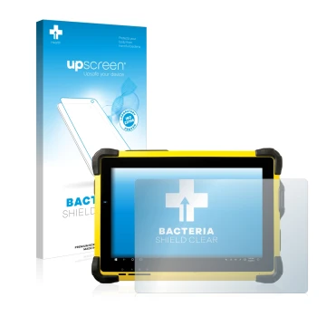 Vorderseite einer Produktverpackung mit dem Markenlogo upscreen. Daneben ist das Gerät Trimble T10 mit dem zugehörigen Display