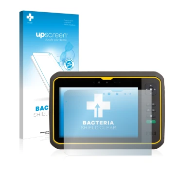 Vorderseite einer Produktverpackung mit dem Markenlogo upscreen. Daneben ist das Gerät Trimble T7 mit dem zugehörigen Displays