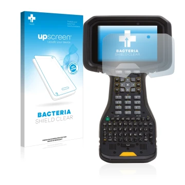 Vorderseite einer Produktverpackung mit dem Markenlogo upscreen. Daneben ist das Gerät Trimble TSC5 mit dem zugehörigen Displa