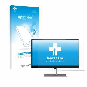 Vorderseite einer Produktverpackung mit dem Markenlogo upscreen. Daneben ist das Gerät HP E24 G4 mit dem zugehörigen Displaysc