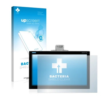 Vorderseite einer Produktverpackung mit dem Markenlogo upscreen. Daneben ist das Gerät Siemens Simatic HMI TP1200 Comfort Pro 
