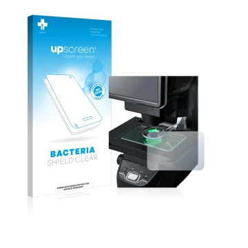 Vorderseite einer Produktverpackung mit dem Markenlogo upscreen. Daneben ist das Gerät Keyence IM-7030 Glasplatte mit dem zuge