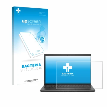 Vorderseite einer Produktverpackung mit dem Markenlogo upscreen. Daneben ist das Gerät Dell Latitude 3420 mit dem zugehörigen 