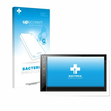 Vorderseite einer Produktverpackung mit dem Markenlogo upscreen. Daneben ist das Gerät Pioneer DMH-A340DAB mit dem zugehörigen