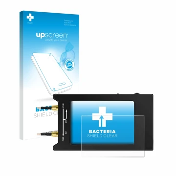 Vorderseite einer Produktverpackung mit dem Markenlogo upscreen. Daneben ist das Gerät NanoVNA H4 mit dem zugehörigen Displays