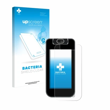 Vorderseite einer Produktverpackung mit dem Markenlogo upscreen. Daneben ist das Gerät Vtech KidiBuzz 3 mit dem zugehörigen Di