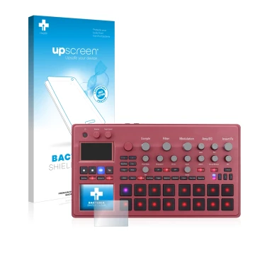Vorderseite einer Produktverpackung mit dem Markenlogo upscreen. Daneben ist das Gerät KORG electribe Sampler mit dem zugehöri