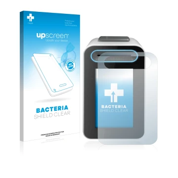 Vorderseite einer Produktverpackung mit dem Markenlogo upscreen. Daneben ist das Gerät Cherry eHealth Terminal ST-1506 mit dem