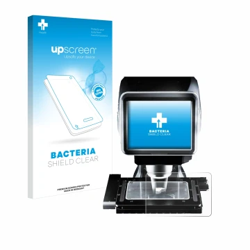 Vorderseite einer Produktverpackung mit dem Markenlogo upscreen. Daneben ist das Gerät Keyence LM-1100 Glasplatte mit dem zuge