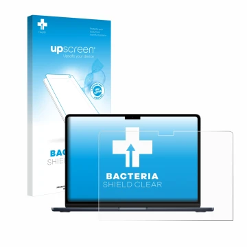 Vorderseite einer Produktverpackung mit dem Markenlogo upscreen. Daneben ist das Gerät Apple MacBook Air 13