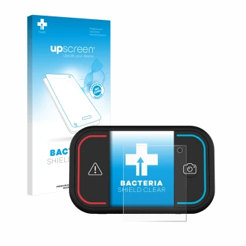 Vorderseite einer Produktverpackung mit dem Markenlogo upscreen. Daneben ist das Gerät Saphe Drive Mini mit dem zugehörigen Di