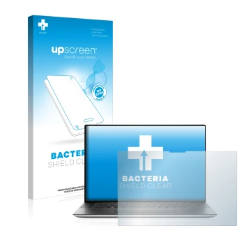 Vorderseite einer Produktverpackung mit dem Markenlogo upscreen. Daneben ist das Gerät Dell XPS 15 9510 Touch mit dem zugehöri