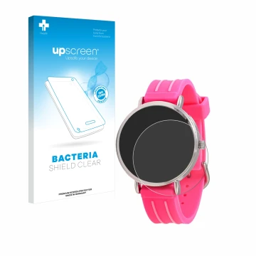 Vorderseite einer Produktverpackung mit dem Markenlogo upscreen. Daneben ist das Gerät Kiddus Children's Learning Watch mit de