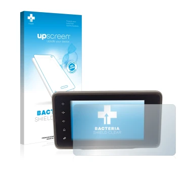 Vorderseite einer Produktverpackung mit dem Markenlogo upscreen. Daneben ist das Gerät Dacia Duster 2 MediaDisplay mit dem zug