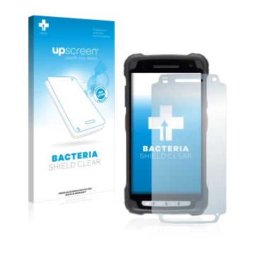 Vorderseite einer Produktverpackung mit dem Markenlogo upscreen. Daneben ist das Gerät Janam XT3 mit dem zugehörigen Displaysc