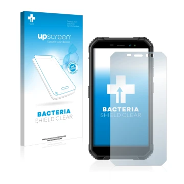 Vorderseite einer Produktverpackung mit dem Markenlogo upscreen. Daneben ist das Gerät Ulefone Armor X6 Pro mit dem zugehörige